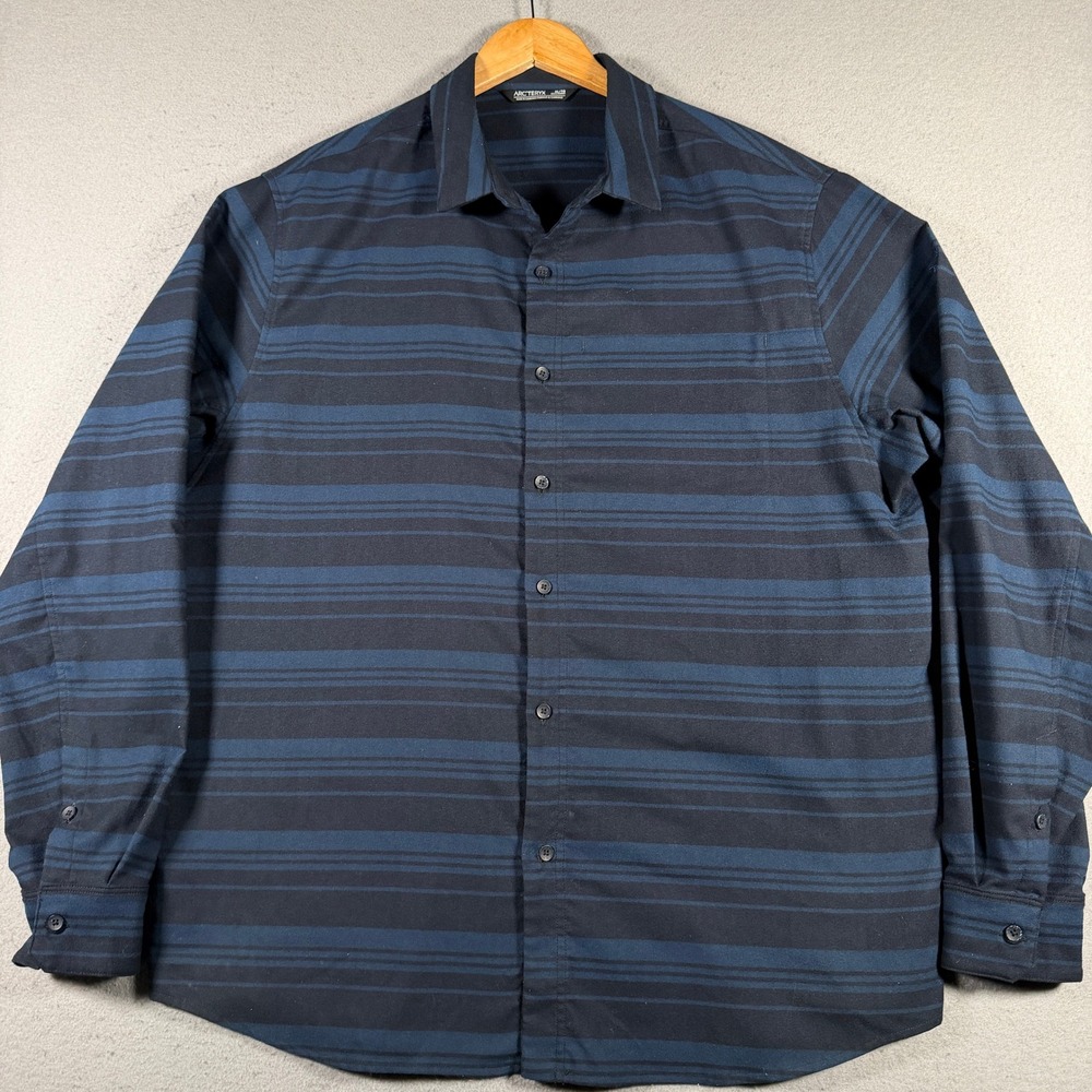 Arc'Teryx Mainstay Shirt LS Flannel Mens XL Blue Stripe Button Down Long Sleeve